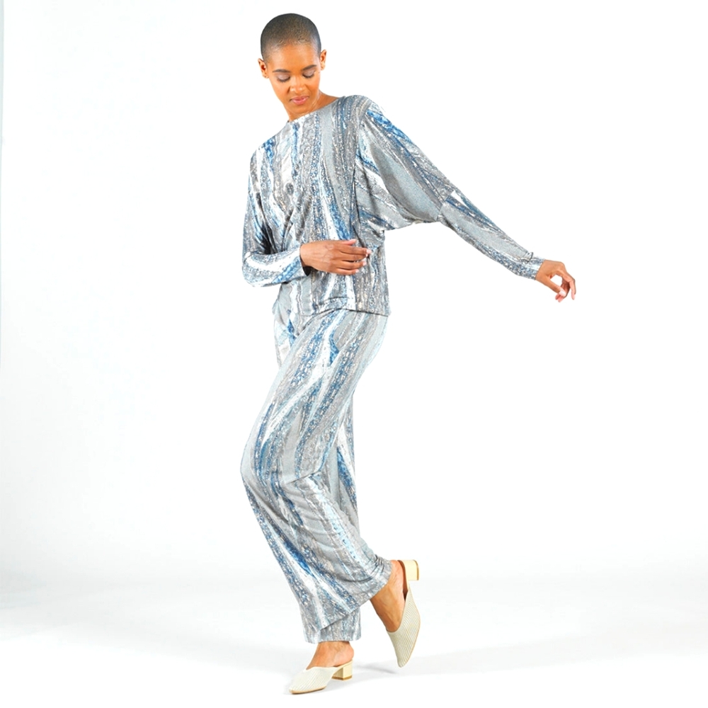 Clara Sun Woo Blue and Gray Patterned Top